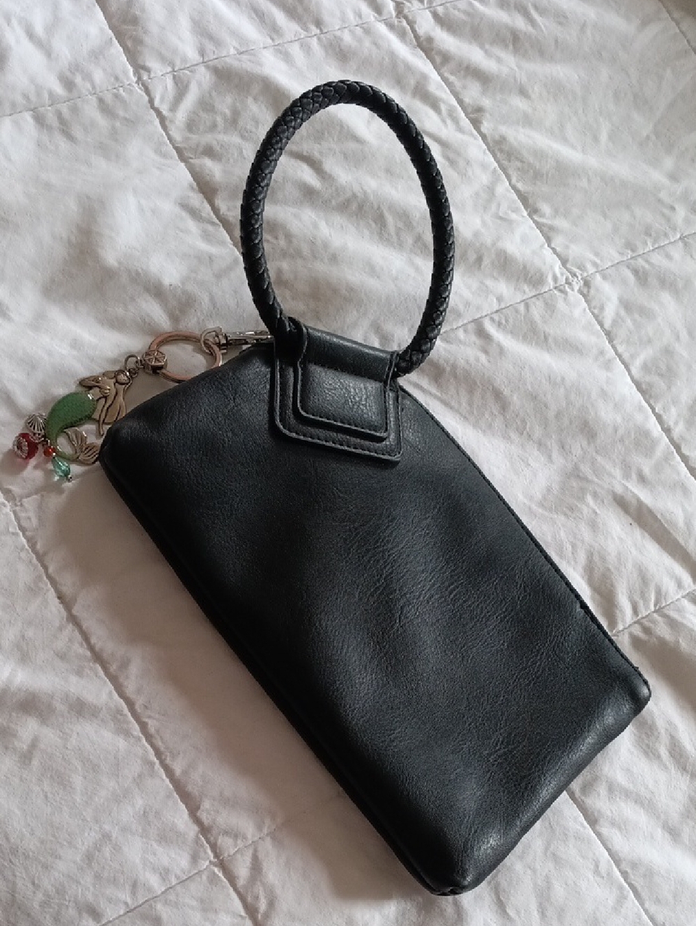 Black Wristlet Handbag - Sleek Women's Clutch with Charm Zipper